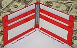 red and white duct tape wallet