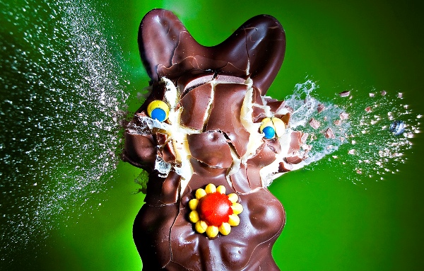 bullet hitting chocolate covered bunny