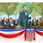 graphic of Abe Lincoln talking in front of a crowd