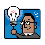 graphic of man pulling chain on light bulb to get idea