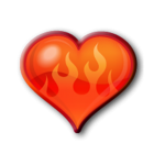 graphic of heart shape with flames emblazoned on heart