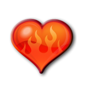 graphic of heart shape with flames emblazoned on heart