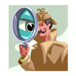 graphic showing detective with big eye in magnifying glass