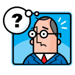 graphic of man in suit with question mark in dialogue balloon