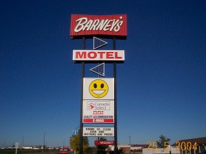happy face sign at barneys motel, brandon, manitoba, canada