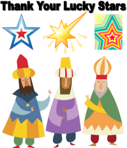 graphic of three wise men and three stars with words thank your  lucky stars