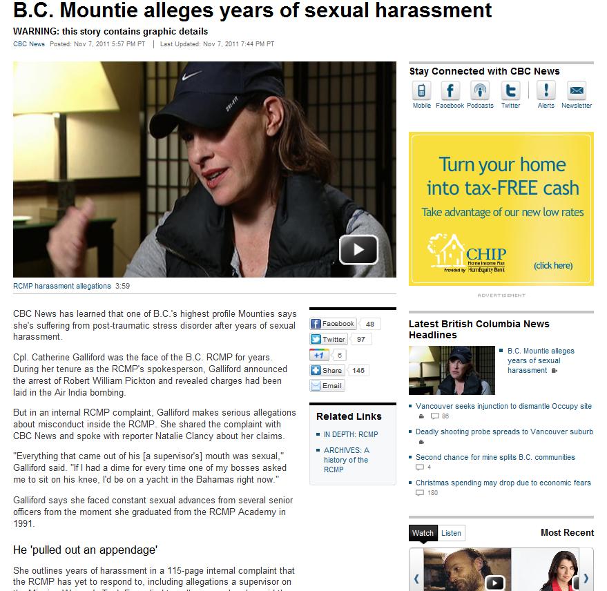 British Columbia Canada mountie sexual harassment