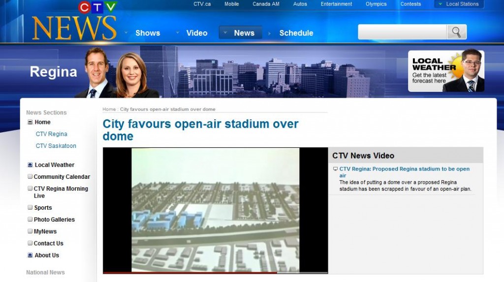 ctv website screenshot regina city favors open air stadium