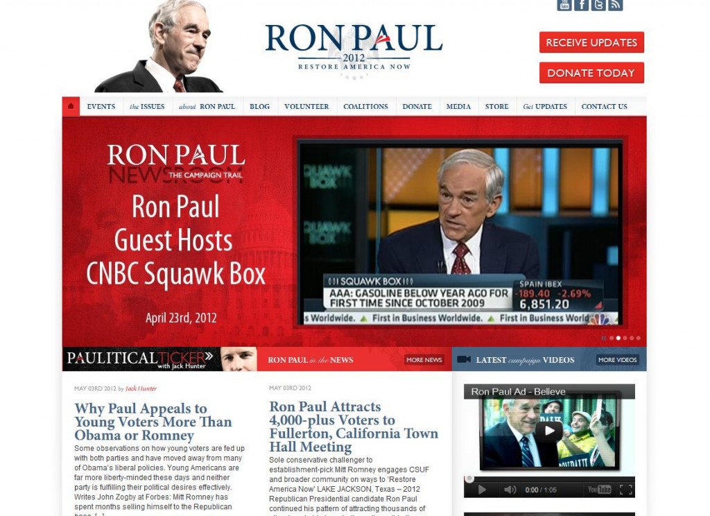 ron paul 2012 website screenshot