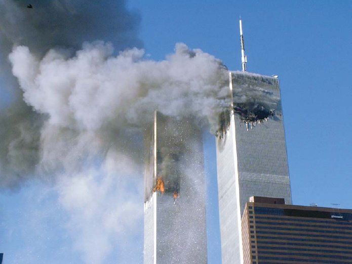 twin towers on fire